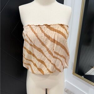 Indah Beige and Brown Striped Strapless Tube Top